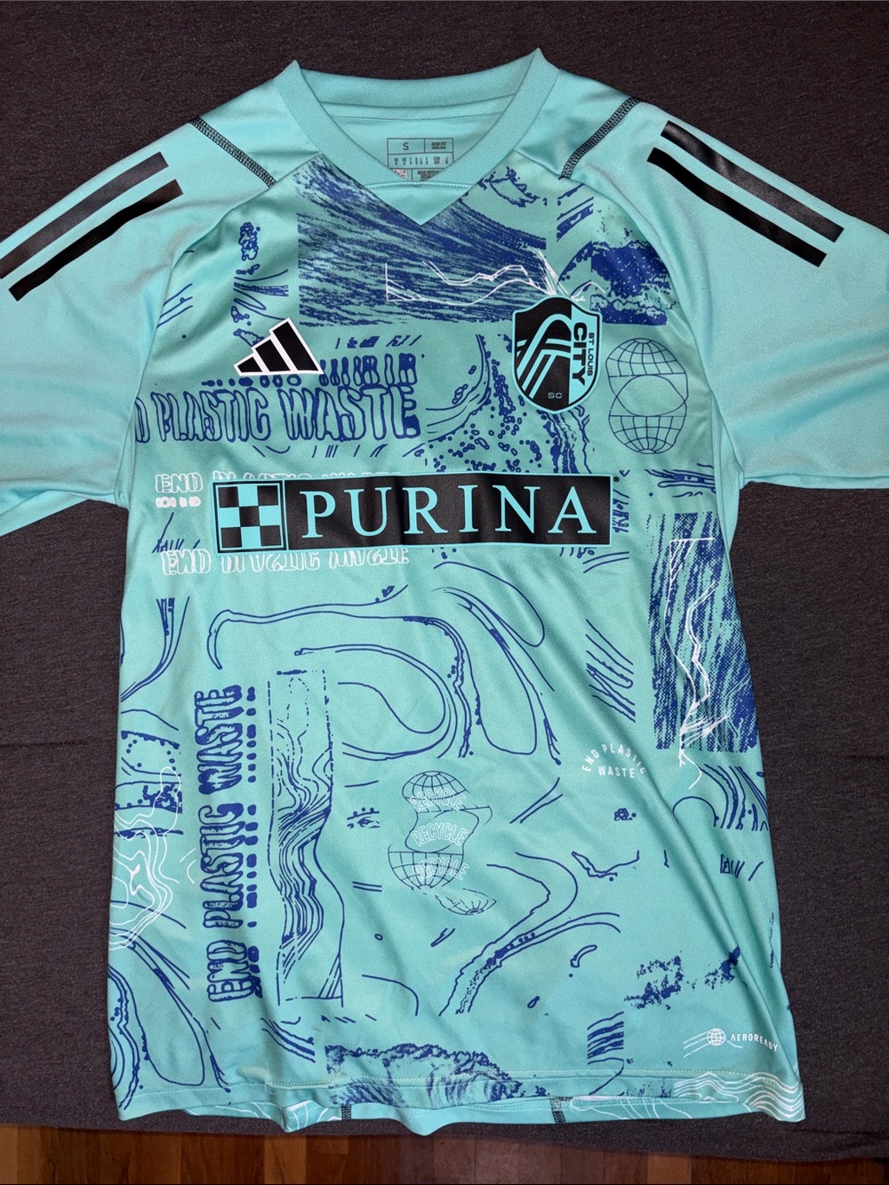 adidas Teal and Navy Purina Graphic Soccer Jersey